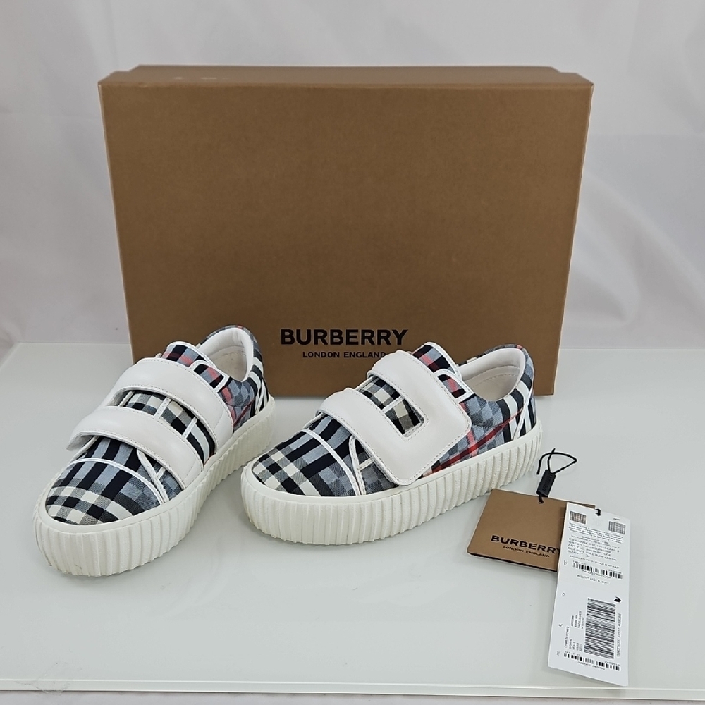 Burberry's Unisex Checkerboard Velcro Strap Trainers Sneakers Size 30